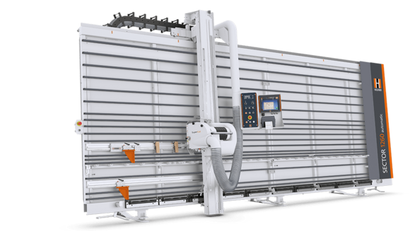 Vertical / standing panel saw from Holzher: full-automatic for large cutting quamtities and easy handling Vertical panel saw SECTOR 1260 from Holzher